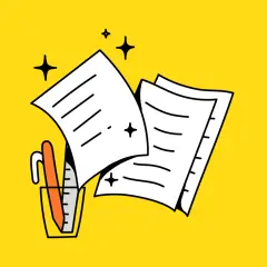 Tworzenie postaci: jakie są najczęstsze błędy w kreowaniu postaci typu mary sue i gary stu. Notatki i długopis na żółtym tle.