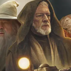 Gandalf, Obi-Wan Kenobi i postać przypominająca Freuda. Ilustracja ukazuje przyczyny popularności archetypu mędrca w literaturze fantasy i sci-fi.
