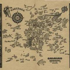 Najciekawsze mapy w literaturze: od Śródziemia po Westeros i ich funkcje. Mapa Archipelagu Ziemi Morza, z podziałem na Zasięg Północny, Południowy, Wschodni i Zachodni, z zaznaczonymi wyspami i morzami.