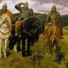 Trzech jeźdźców w zbrojach, symbolizujących epickich bohaterów, ukazuje, jakie są różnice w kreacji bohatera w literaturze polskiej a anglosaskiej.