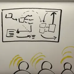 Schemat blokowy ilustruje skutki braku jasnej struktury w arkuszu, pokazując chaos i zagubienie we własnych notatkach.