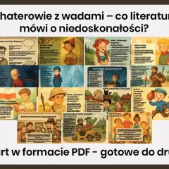 Ilustracje przedstawiają bohaterów literackich, ukazując różne typy temperamentów. Od Pinokia po Harry'ego Pottera, literatura pokazuje, że niedoskonałości czynią postacie interesującymi.