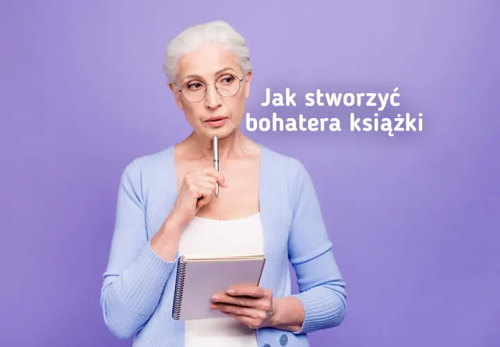 Kobieta z notatnikiem i długopisem zastanawia się, jak przygotować arkusz postaci przed pisaniem książki.