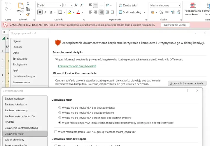 Excel blokuje makra, bo pisarz amator użył zbyt skomplikowanych. Bezpieczeństwo przede wszystkim!