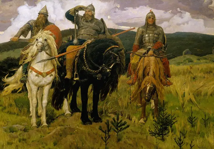 Trzech jeźdźców w zbrojach, symbolizujących epickich bohaterów, ukazuje, jakie są różnice w kreacji bohatera w literaturze polskiej a anglosaskiej.