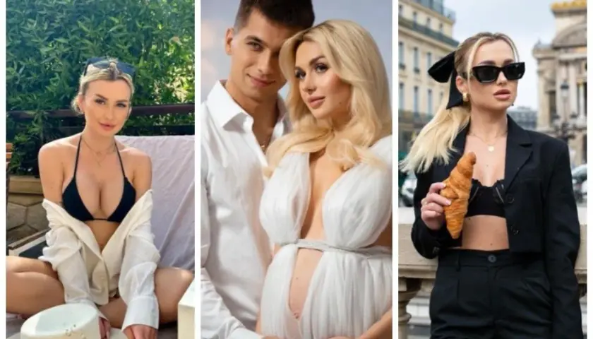 Trzy ujęcia kobiety: w bikini na leżaku, w ciąży z partnerem, w Paryżu z rogalikiem. Ile lat ma Versov?