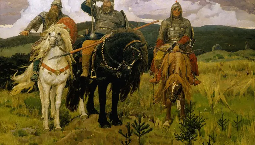 Trzech jeźdźców w zbrojach, symbolizujących epickich bohaterów, ukazuje, jakie są różnice w kreacji bohatera w literaturze polskiej a anglosaskiej.