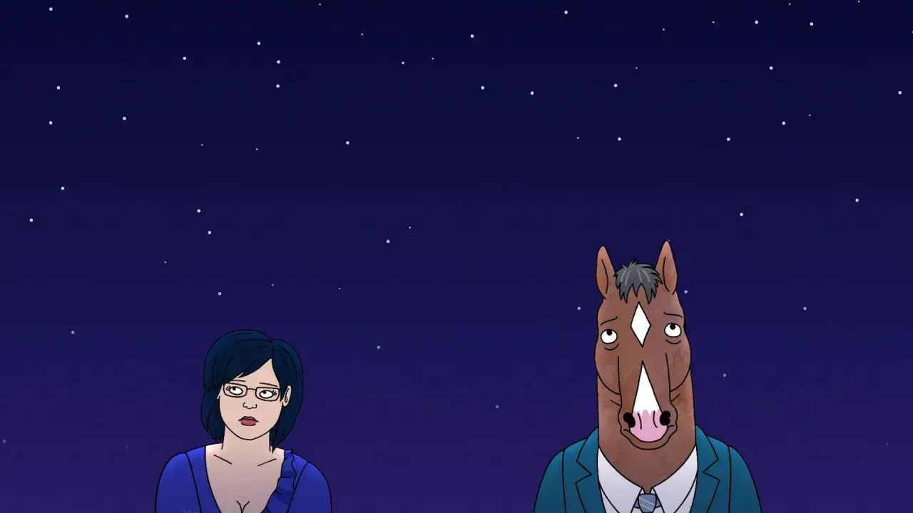 Pod gwiazdami Diane i BoJack, symbolizujący różnicę między szczęśliwym zakończeniem a zakończeniem słodko-gorzkim.